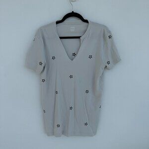 Victoria's Secret PINK gray V-neck t-shirt with embroidered black stars.
